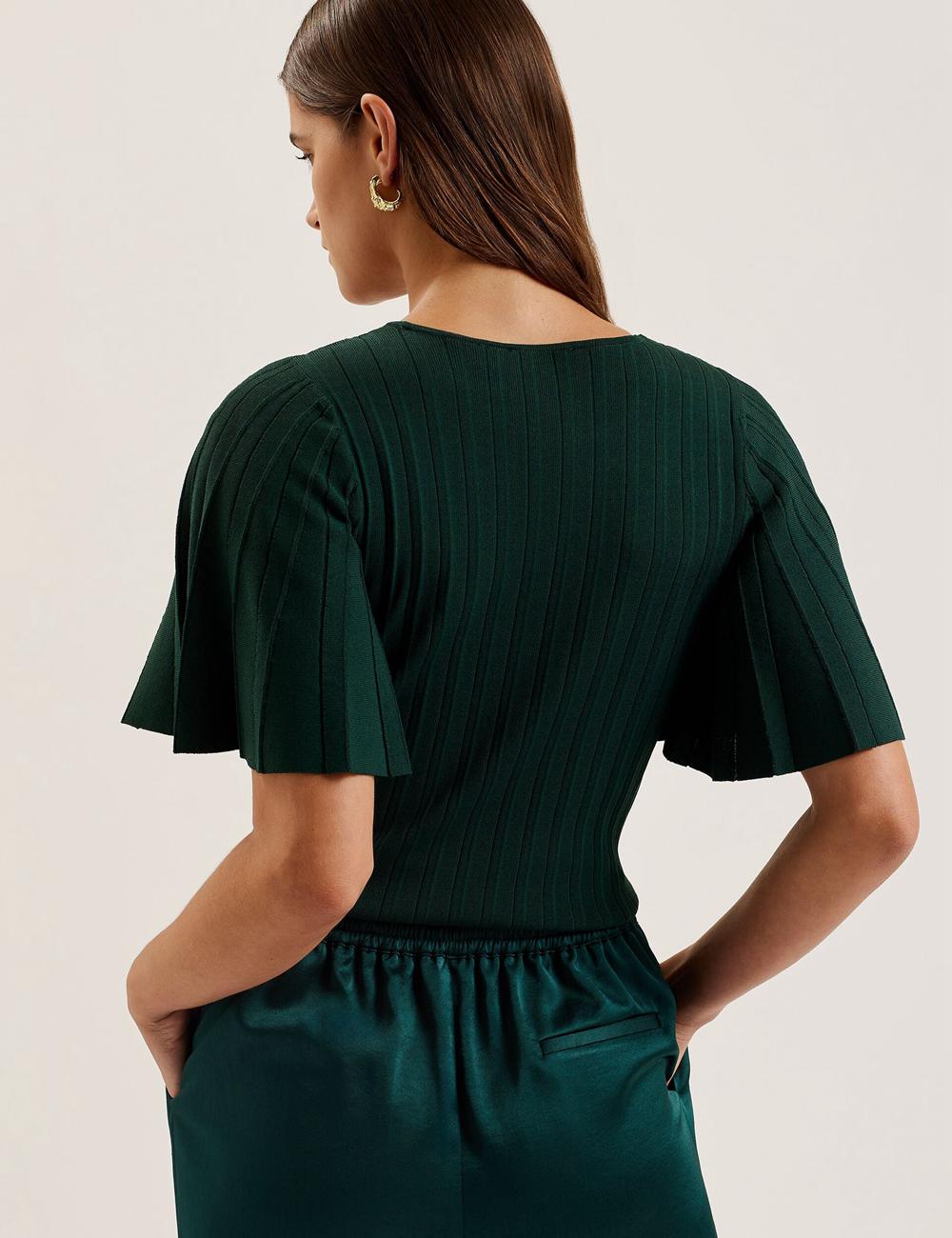 Jerséis Ted Baker IIVANNA - Ribbed Knit Top With Fluted Short Sleeves Mujer Verde | PZWL-23671