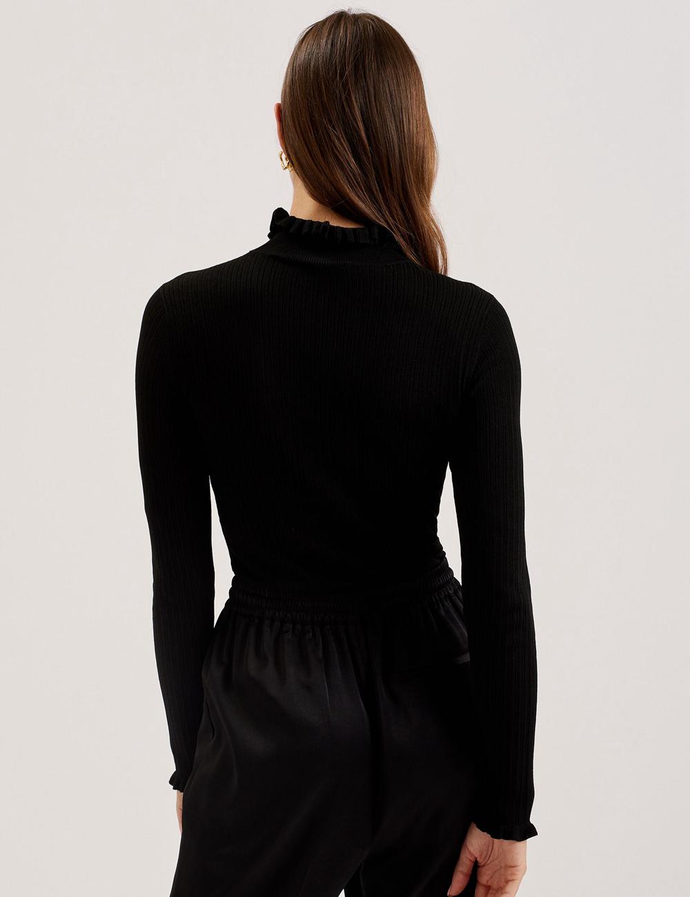 Jerséis Ted Baker JANITTT - Ruffle Trim High Neck Ribbed Mujer Negras | RSNI-57843