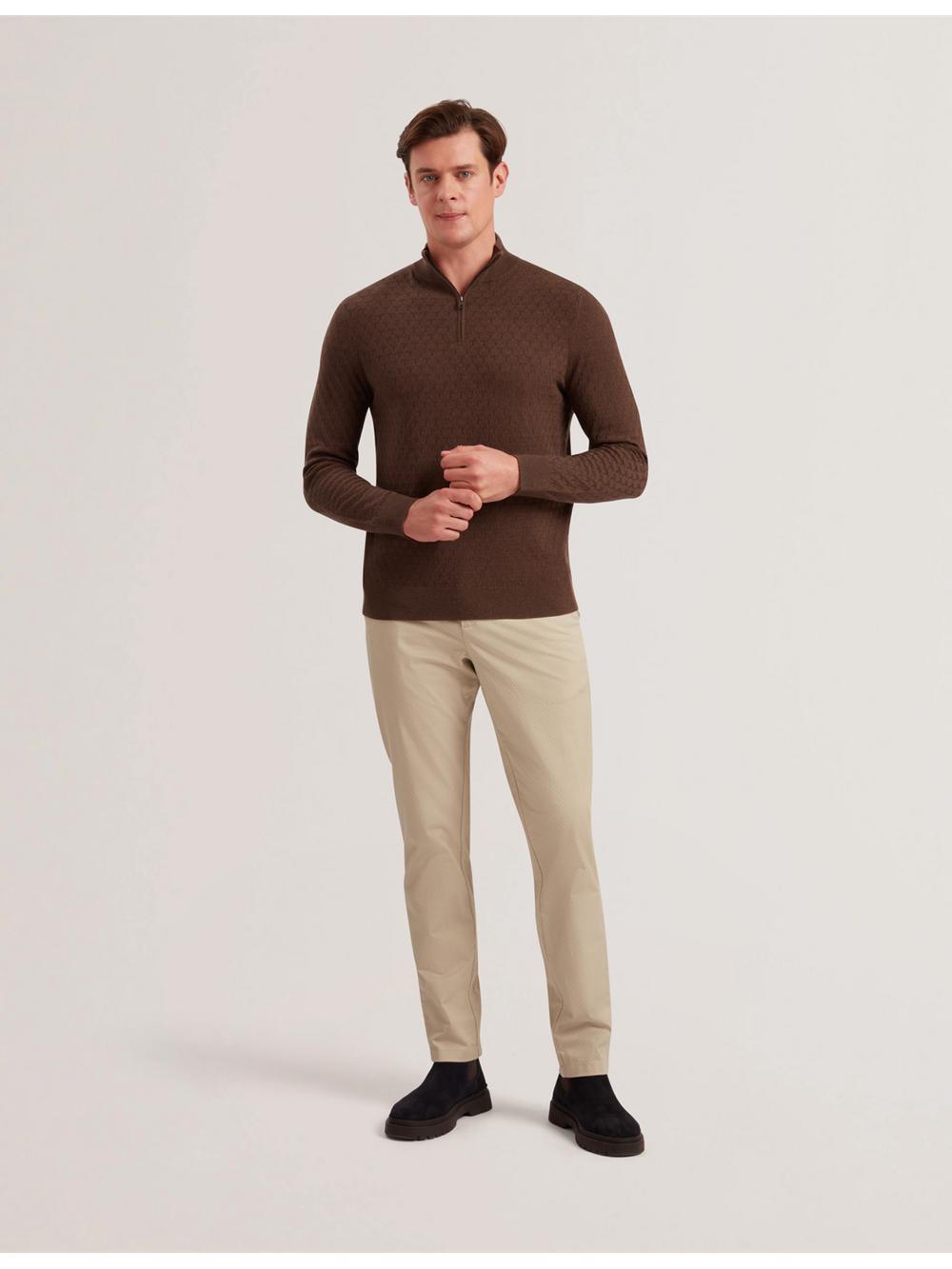 Jerséis Ted Baker KURNLE - T Knit Half Zip Funnel Neck Hombre Marrones | GONV-36049