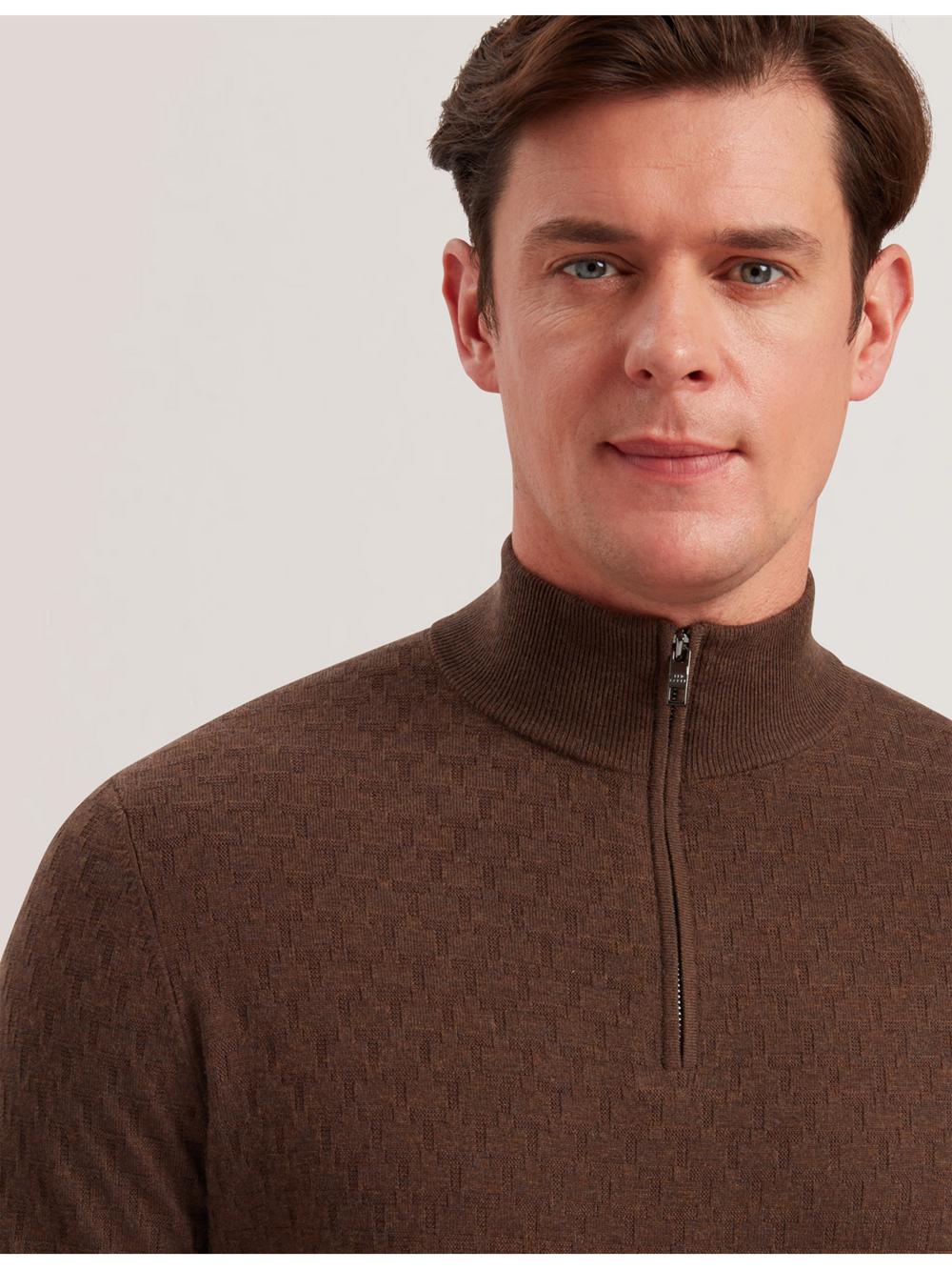Jerséis Ted Baker KURNLE - T Knit Half Zip Funnel Neck Hombre Marrones | GONV-36049