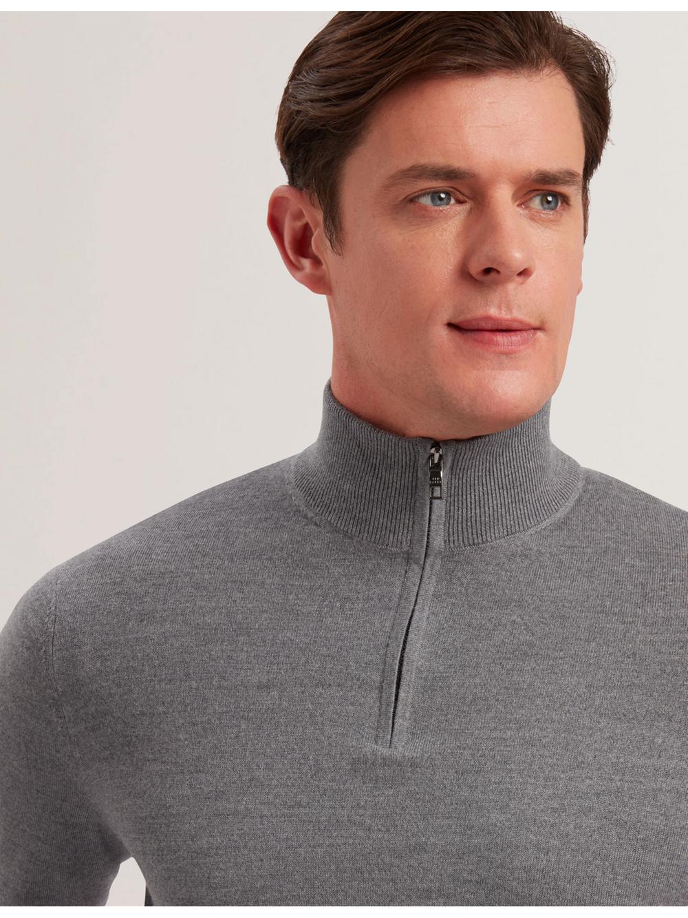 Jerséis Ted Baker LIMEHAS - Wool Quarter Zip Funnel Neck Hombre Charcoal | WZGA-02985