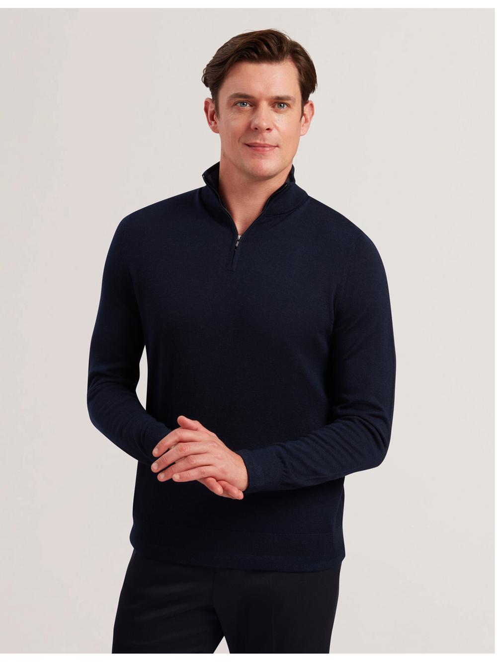 Jerséis Ted Baker LIMEHAS - Wool Quarter Zip Funnel Neck Sweater Hombre Azul Marino | HSPA-61875