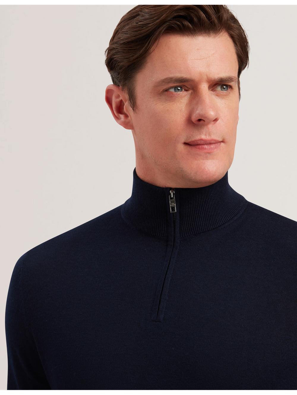 Jerséis Ted Baker LIMEHAS - Wool Quarter Zip Funnel Neck Sweater Hombre Azul Marino | HSPA-61875