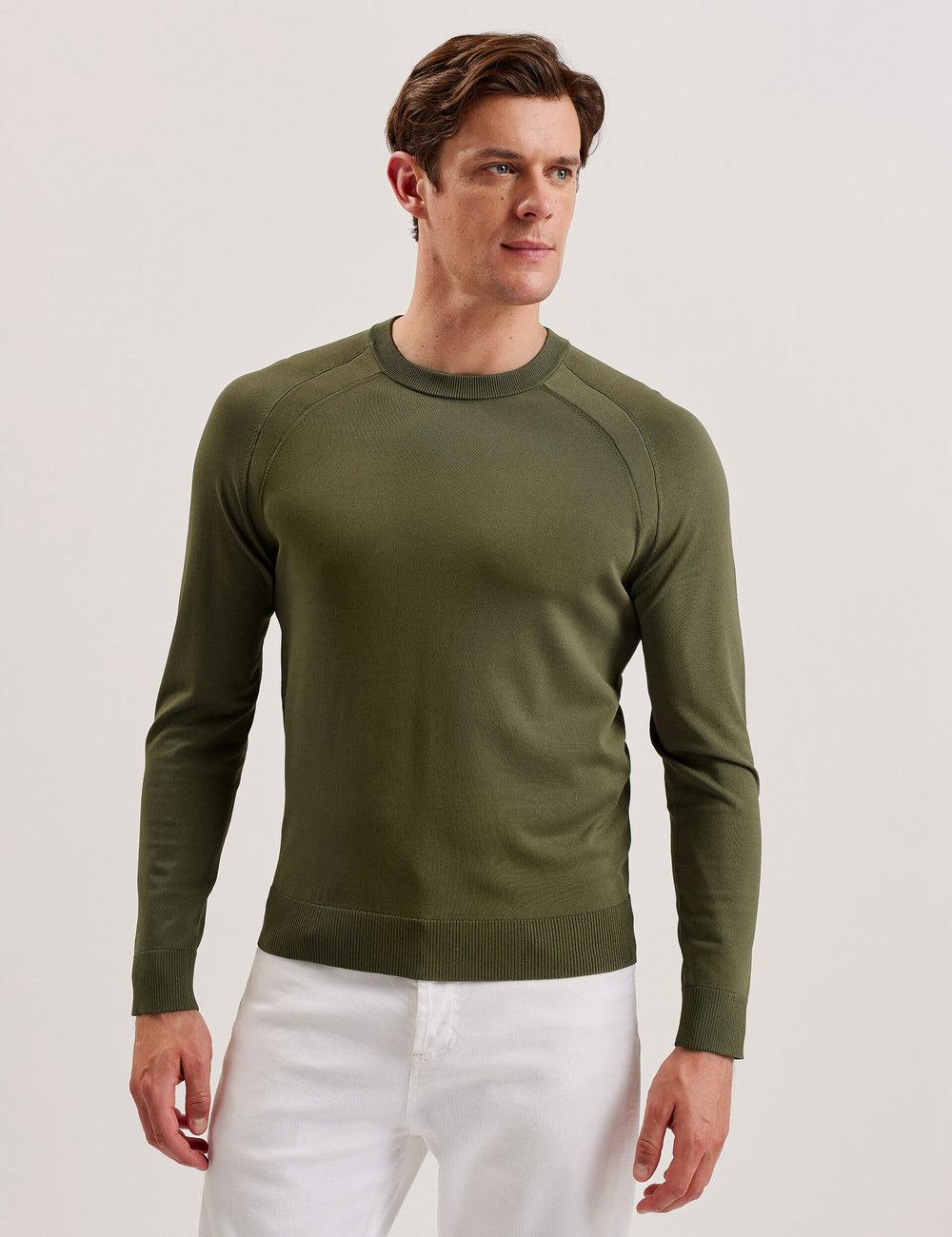 Jerséis Ted Baker MAYWO - Saddle Shoulder Crew Neck Hombre Kaki | YZPE-82476