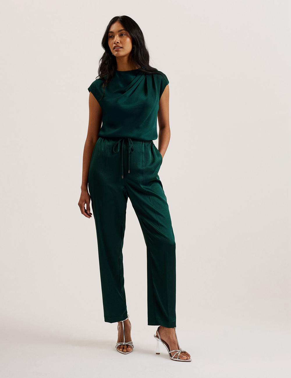 Jerséis Ted Baker MISRINA - Drape Neck Detail Satin Top Mujer Verde | POGJ-42175