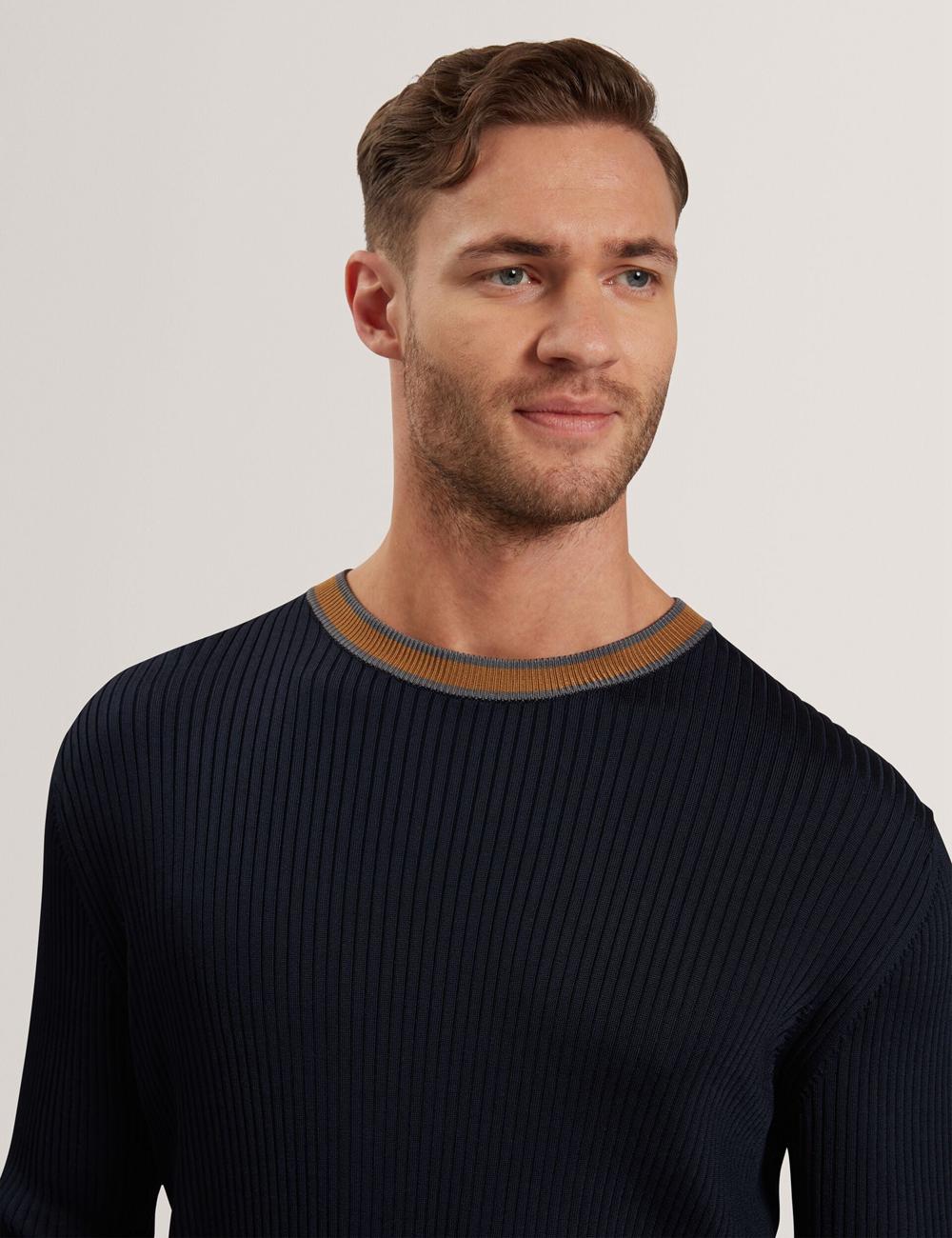 Jerséis Ted Baker NAYOR - Long Sleeve Rayon Ribbed Crew Neck Hombre Azul Marino | OGYM-61829