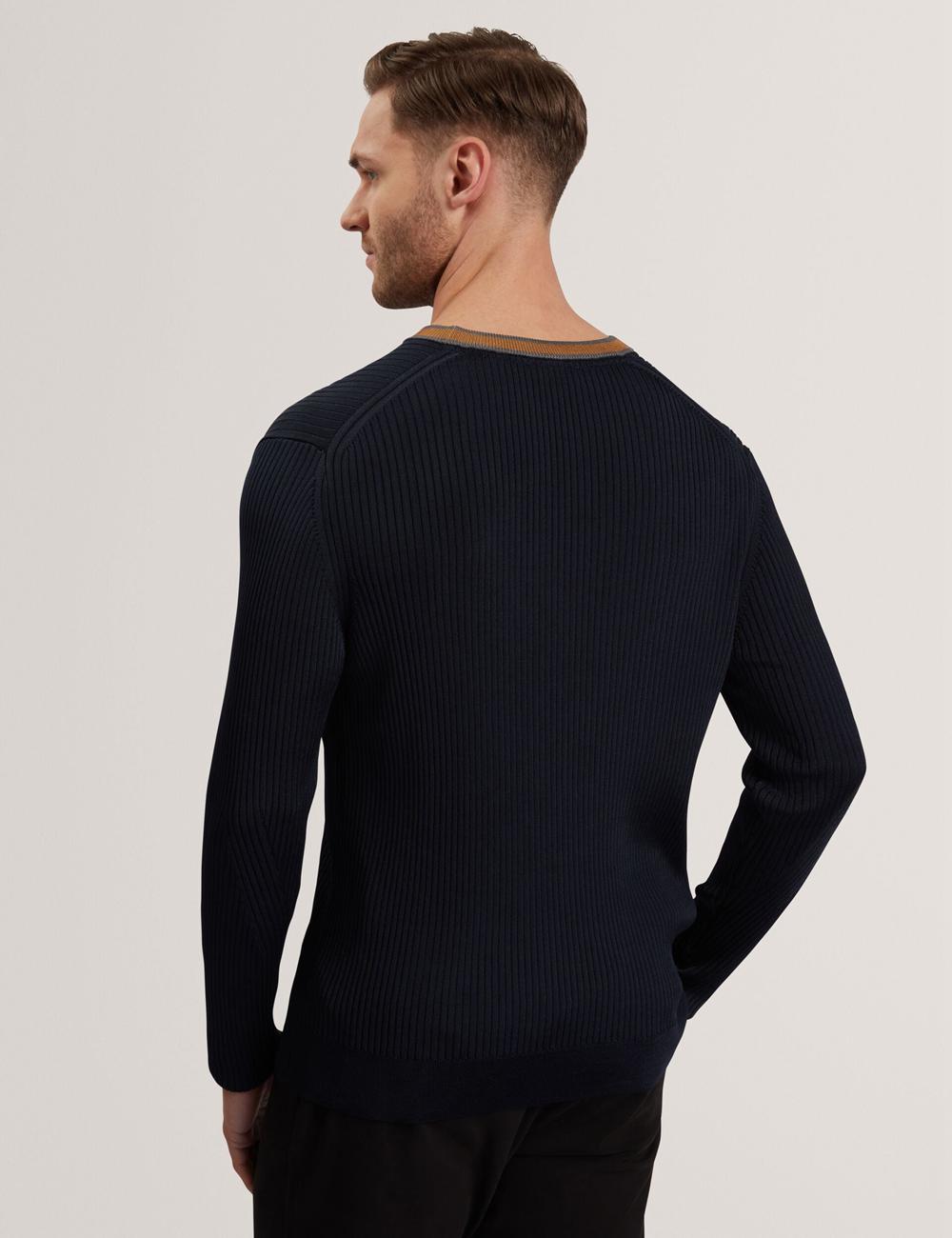 Jerséis Ted Baker NAYOR - Long Sleeve Rayon Ribbed Crew Neck Hombre Azul Marino | OGYM-61829
