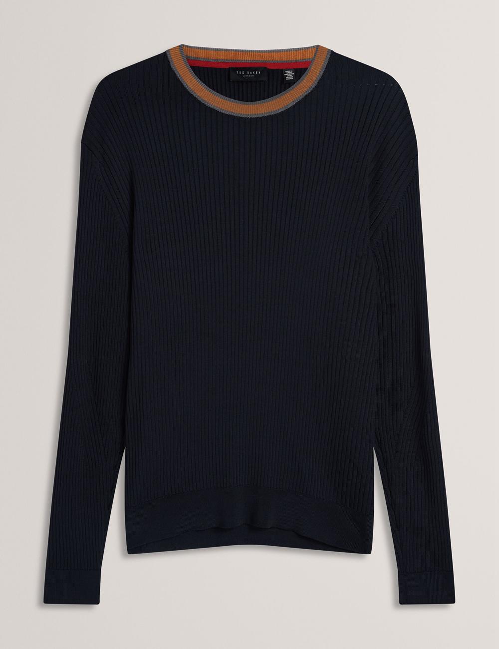 Jerséis Ted Baker NAYOR - Long Sleeve Rayon Ribbed Crew Neck Hombre Azul Marino | OGYM-61829