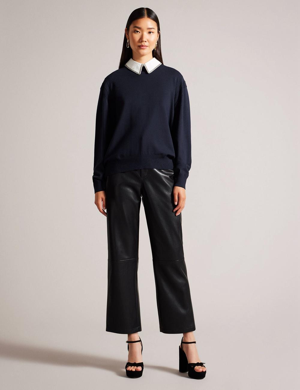 Jerséis Ted Baker PENNII - Mockable With Embellished Shirt Collar Mujer Azul Marino | AVRU-16402