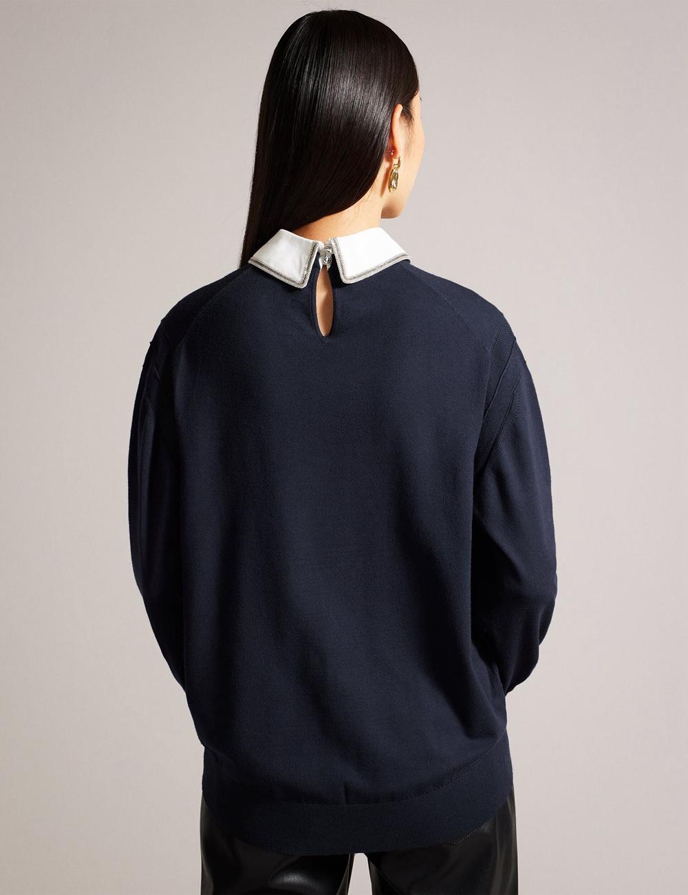 Jerséis Ted Baker PENNII - Mockable With Embellished Shirt Collar Mujer Azul Marino | AVRU-16402