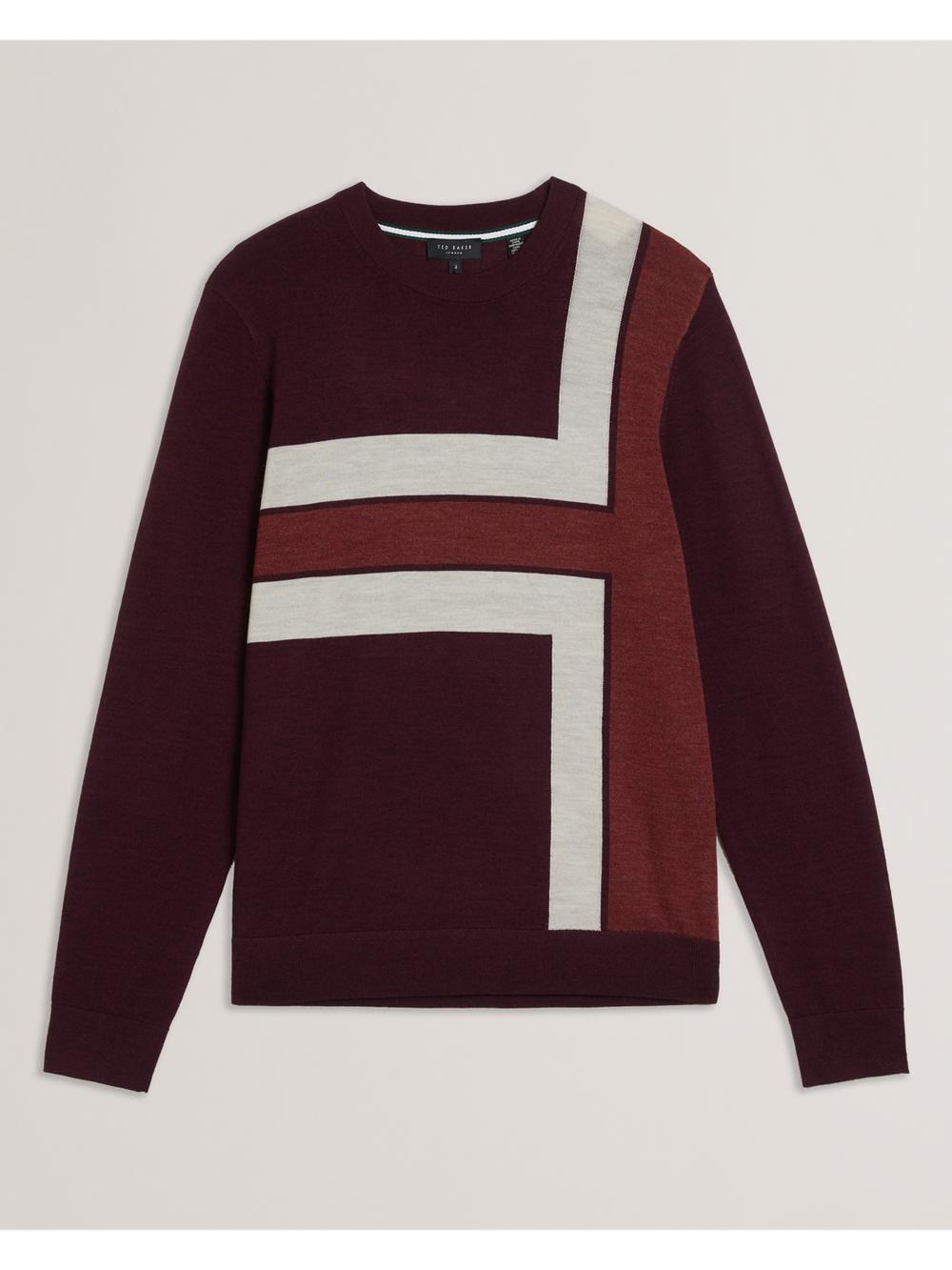 Jerséis Ted Baker ROIKA - Colour Block Crew Neck Wool Hombre Burdeos | XPDZ-71238