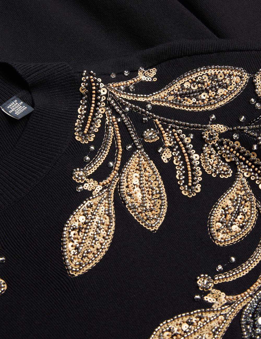 Jerséis Ted Baker ROSMRRY - Embellished Floral Detail Knitted Mujer Negras | IRAG-39021