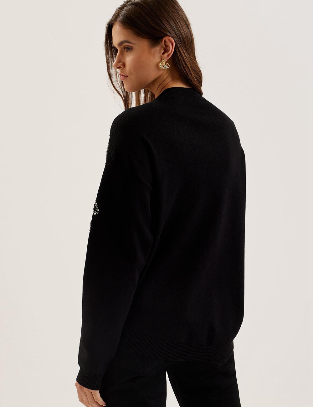 Jerséis Ted Baker ROSMRRY - Embellished Floral Detail Knitted Mujer Negras | IRAG-39021