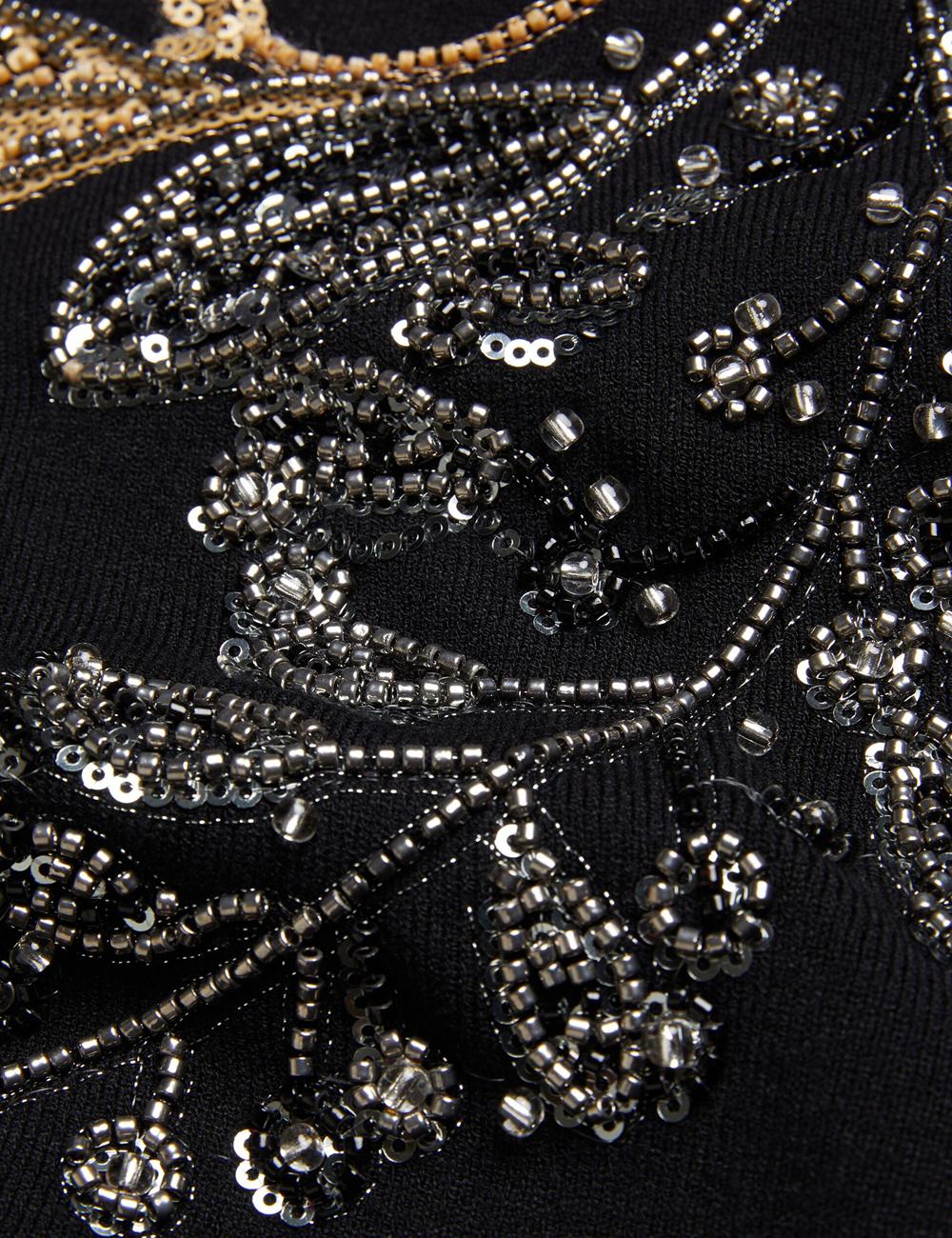 Jerséis Ted Baker ROSMRRY - Embellished Floral Detail Knitted Mujer Negras | IRAG-39021