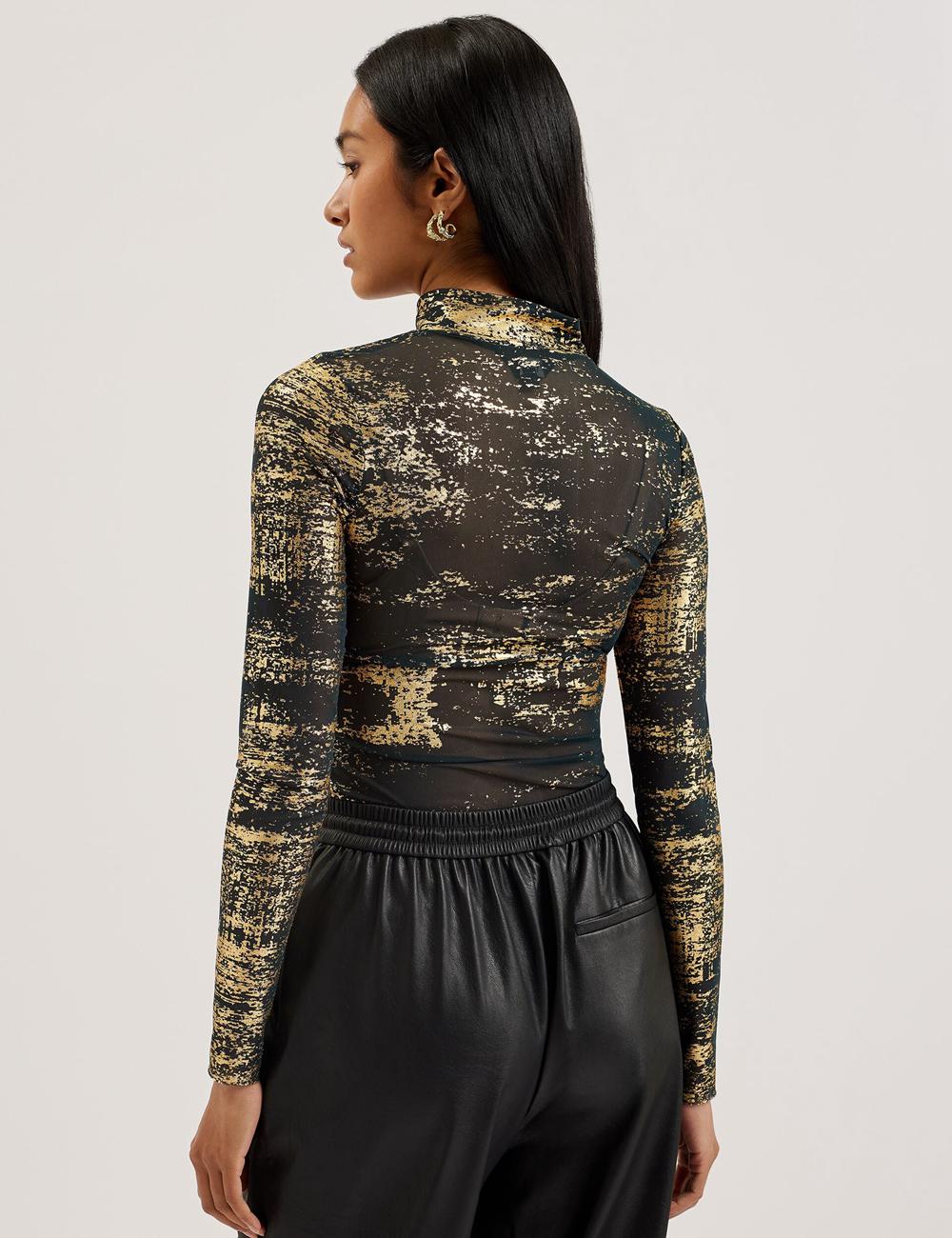 Jerséis Ted Baker SOFIY - Foil Print High Neck Mesh Top Mujer Verde | JTNM-37048
