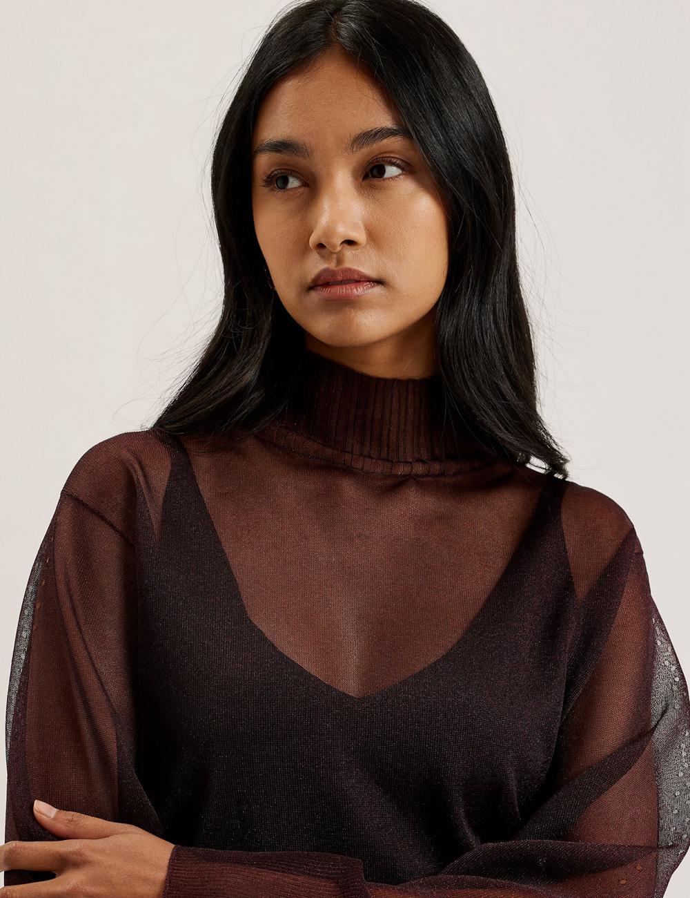 Jerséis Ted Baker TAYLAW - Shimmer Sheer Knit Funnel Neck Top Mujer Rojas | GPWK-12768