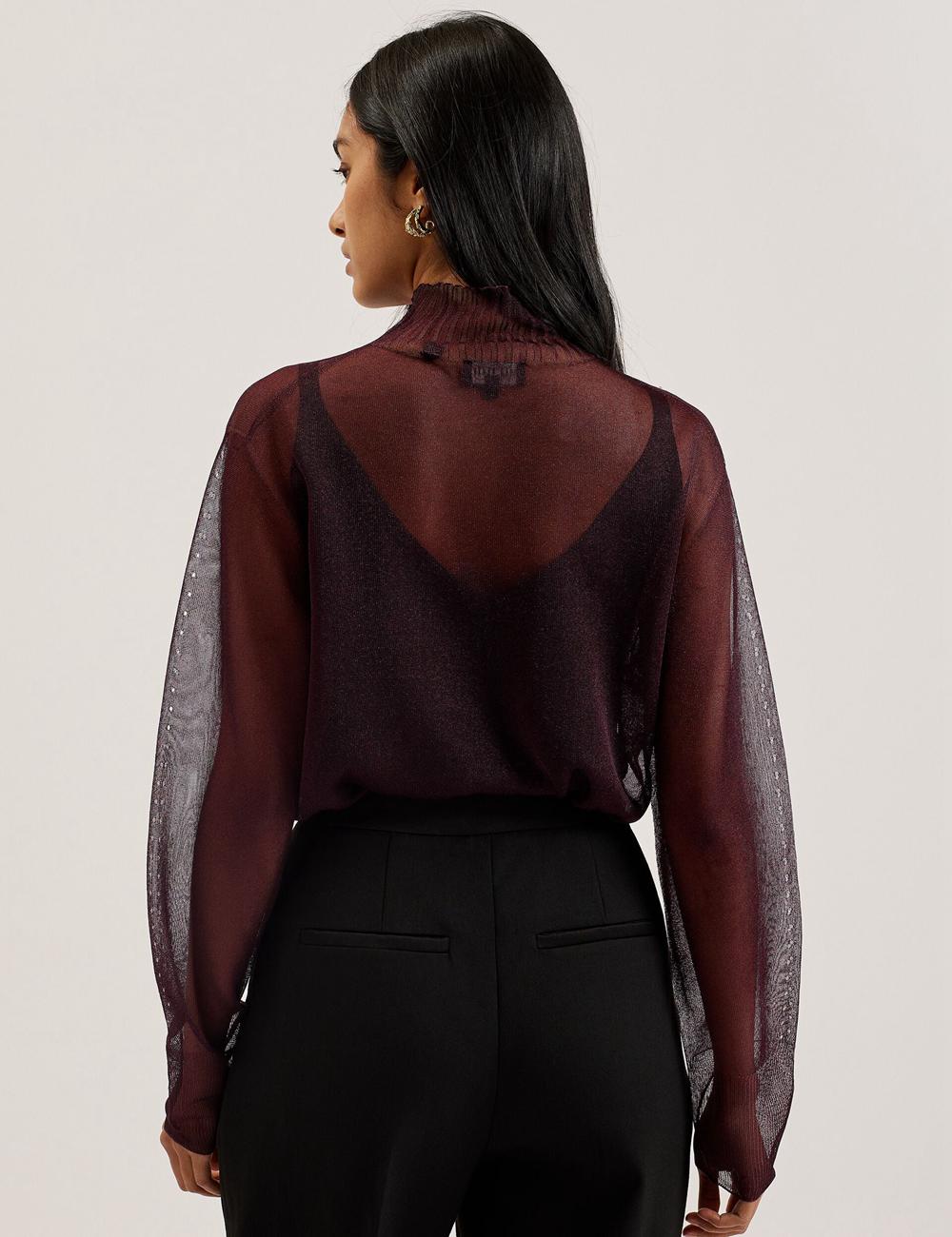 Jerséis Ted Baker TAYLAW - Shimmer Sheer Knit Funnel Neck Top Mujer Rojas | GPWK-12768