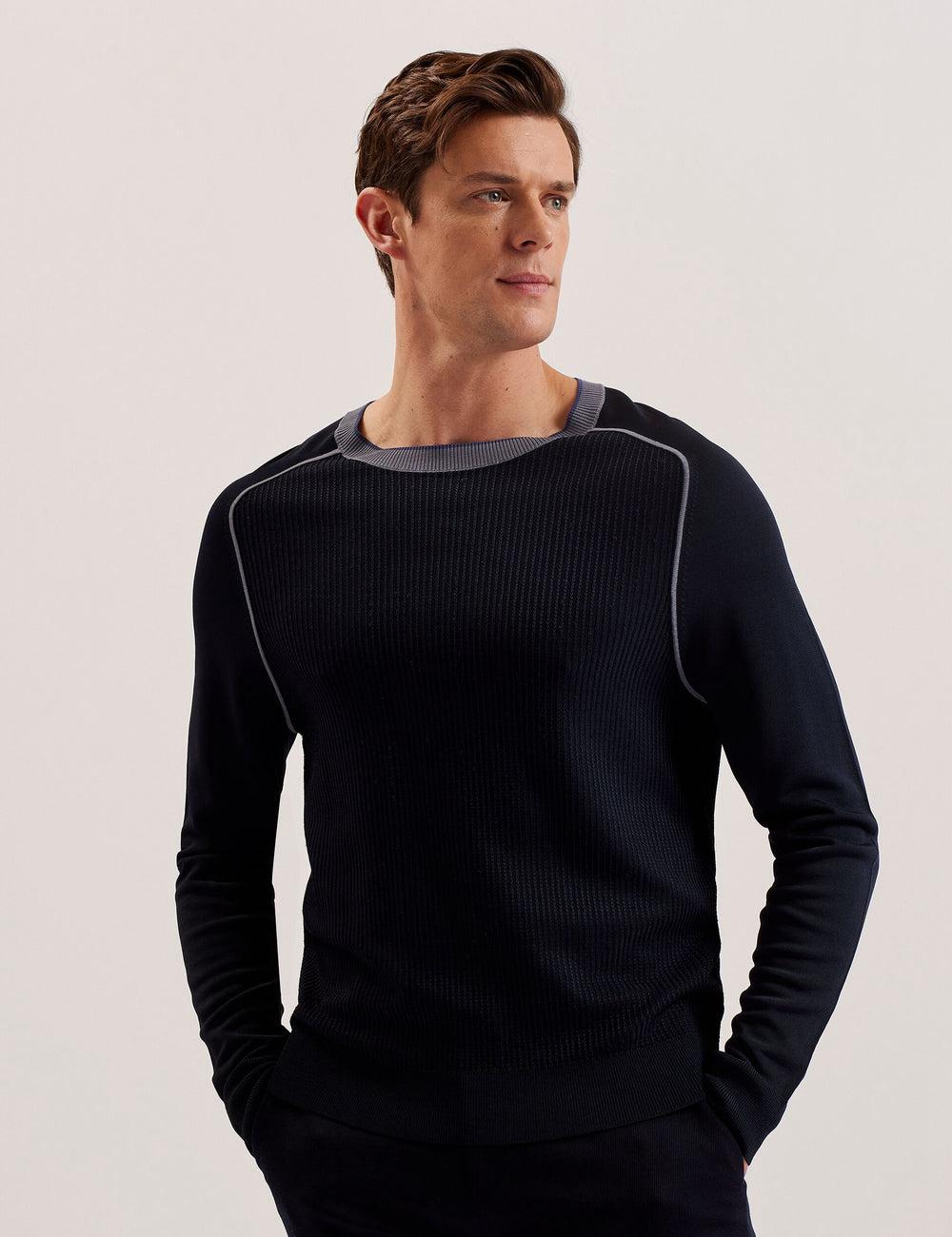Jerséis Ted Baker TOREZ - Long Sleeve Textured Knit Top Hombre Azul Marino | ZKEH-29653