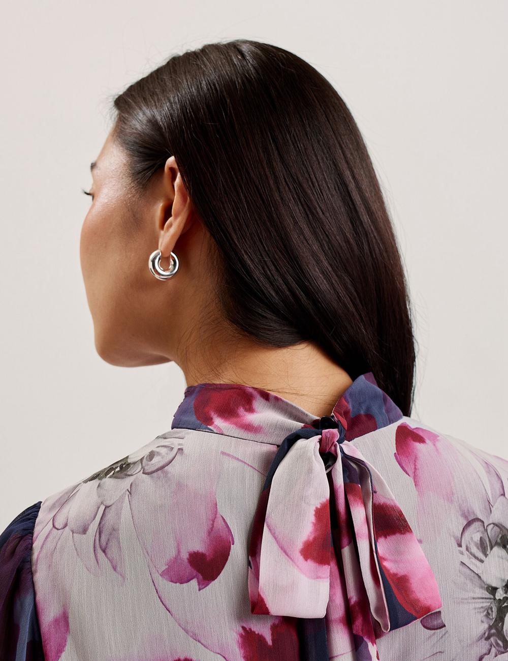 Mini Vestido Ted Baker ARACELY - Floral High Neck Long Sleeve Mujer Azul Marino | NWCE-45398