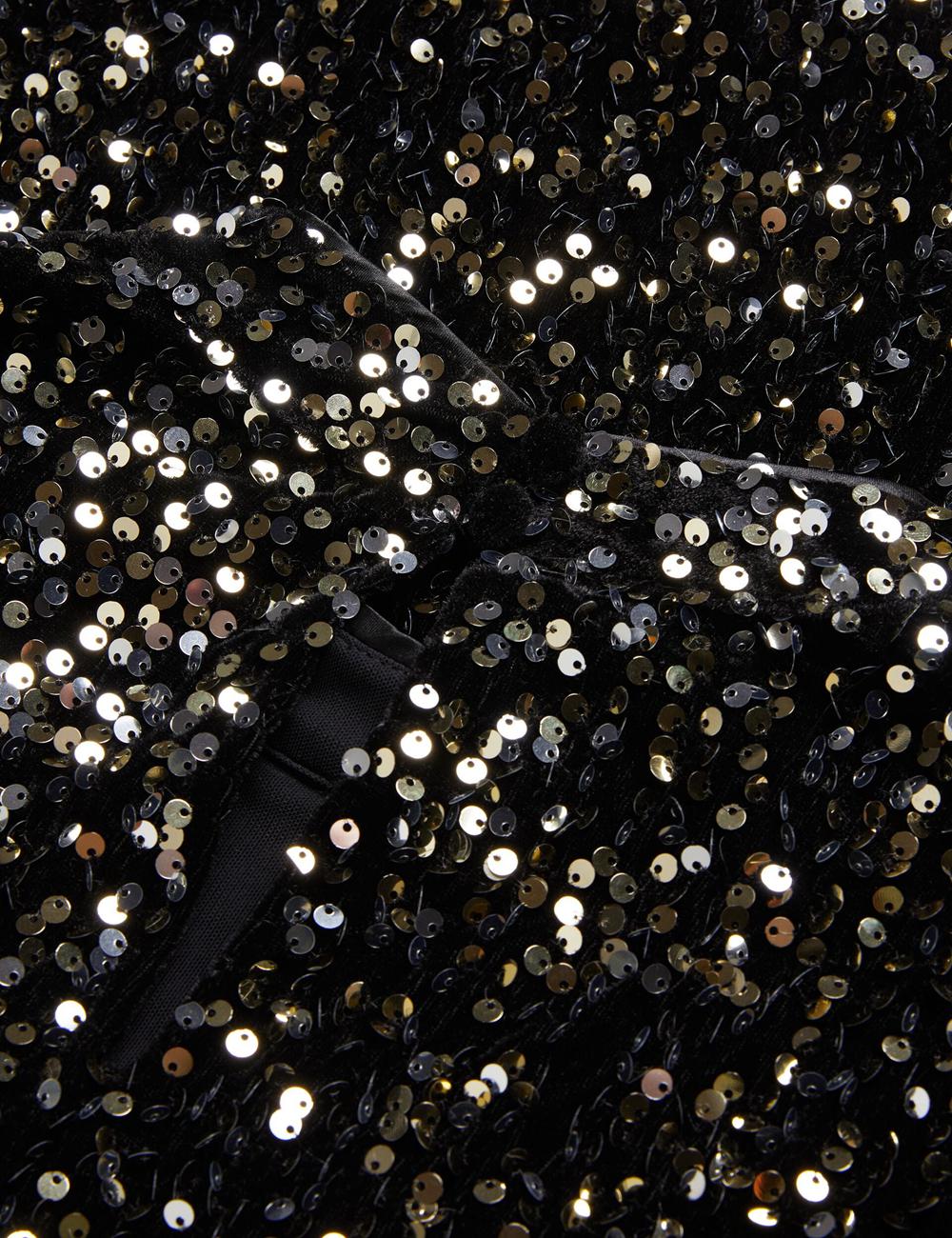 Mini Vestido Ted Baker AUDRIYY - Sequin Embellished Velvet Shift Mujer Negras | TNJY-19342