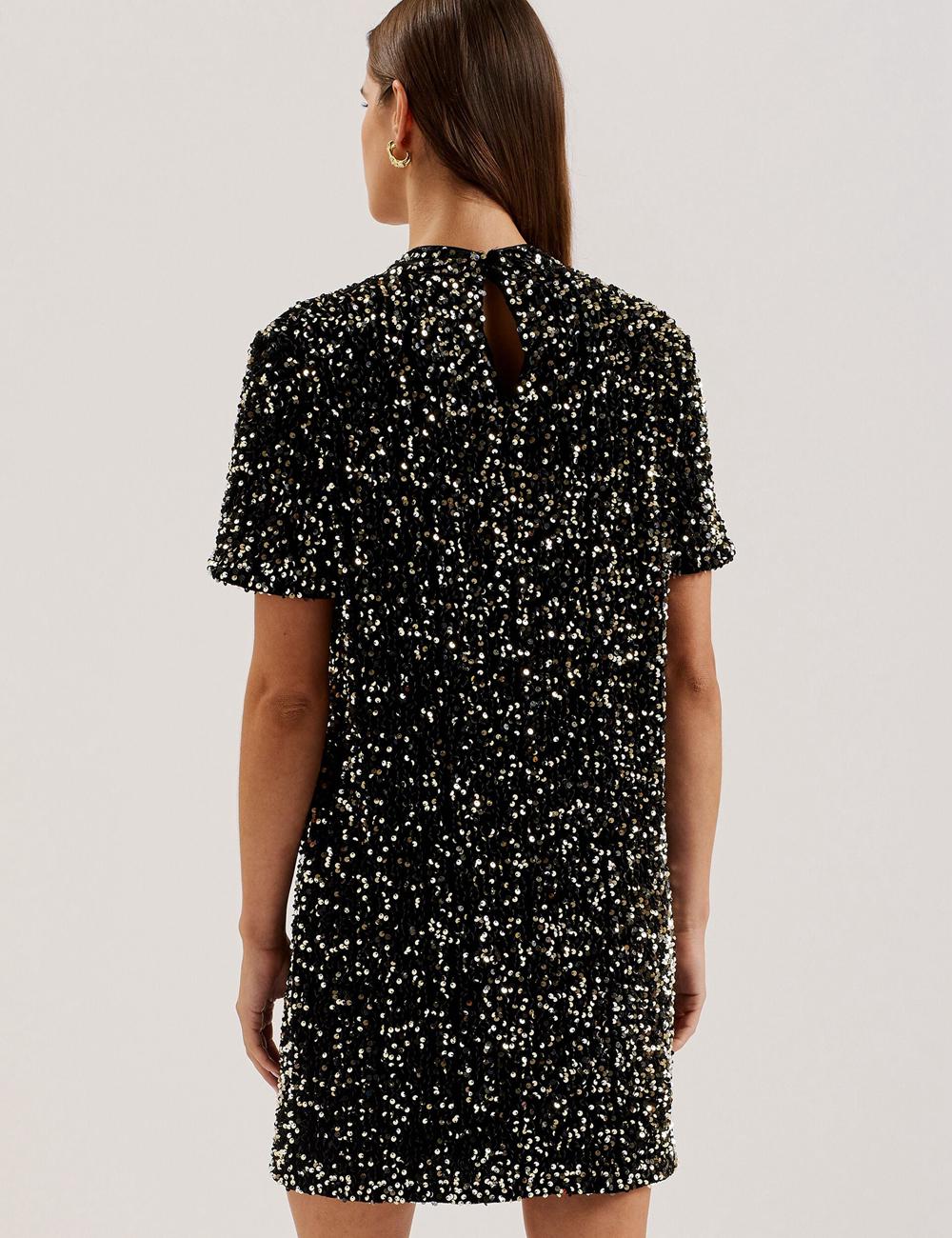 Mini Vestido Ted Baker AUDRIYY - Sequin Embellished Velvet Shift Mujer Negras | TNJY-19342