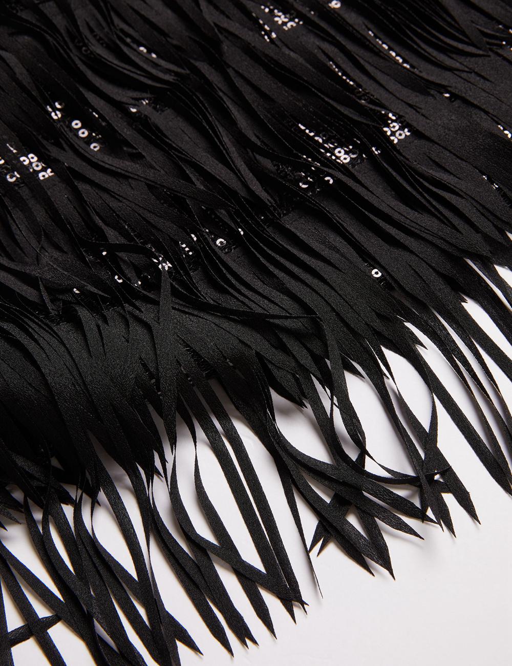 Mini Vestido Ted Baker BARTIN - Fringed Sequin Halter Strap Mujer Negras | HWTY-46532