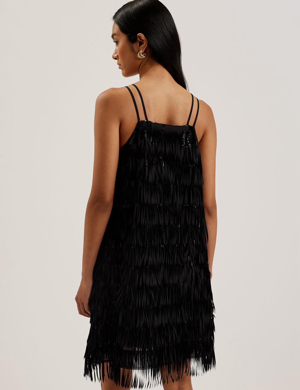 Mini Vestido Ted Baker BARTIN - Fringed Sequin Halter Strap Mujer Negras | HWTY-46532