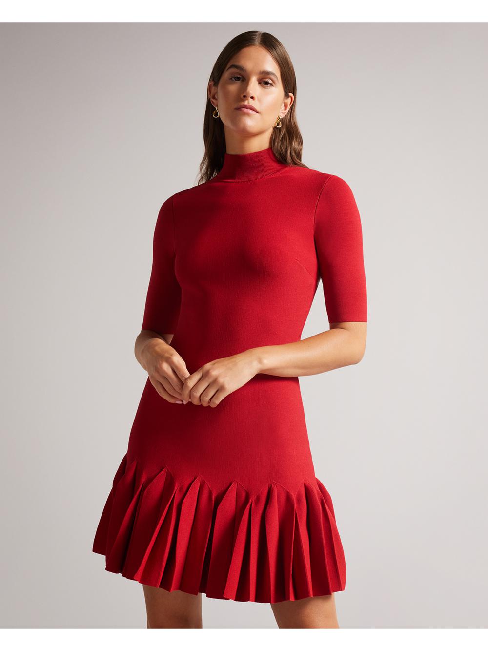 Mini Vestido Ted Baker CANDDY - Pleated Hem Bodycon Knit Mujer Rojas | XBSJ-10264