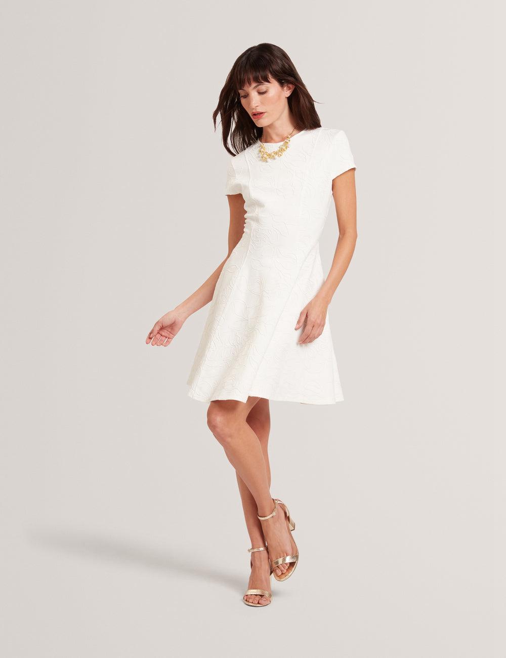Mini Vestido Ted Baker CLODAA - Embroidered Short Sleeve Skater Mujer Ivory | TDUB-81206