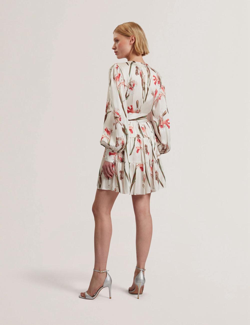 Mini Vestido Ted Baker CUIABA - Floral V-Neck Waist Mujer Ivory | ZYQC-64705