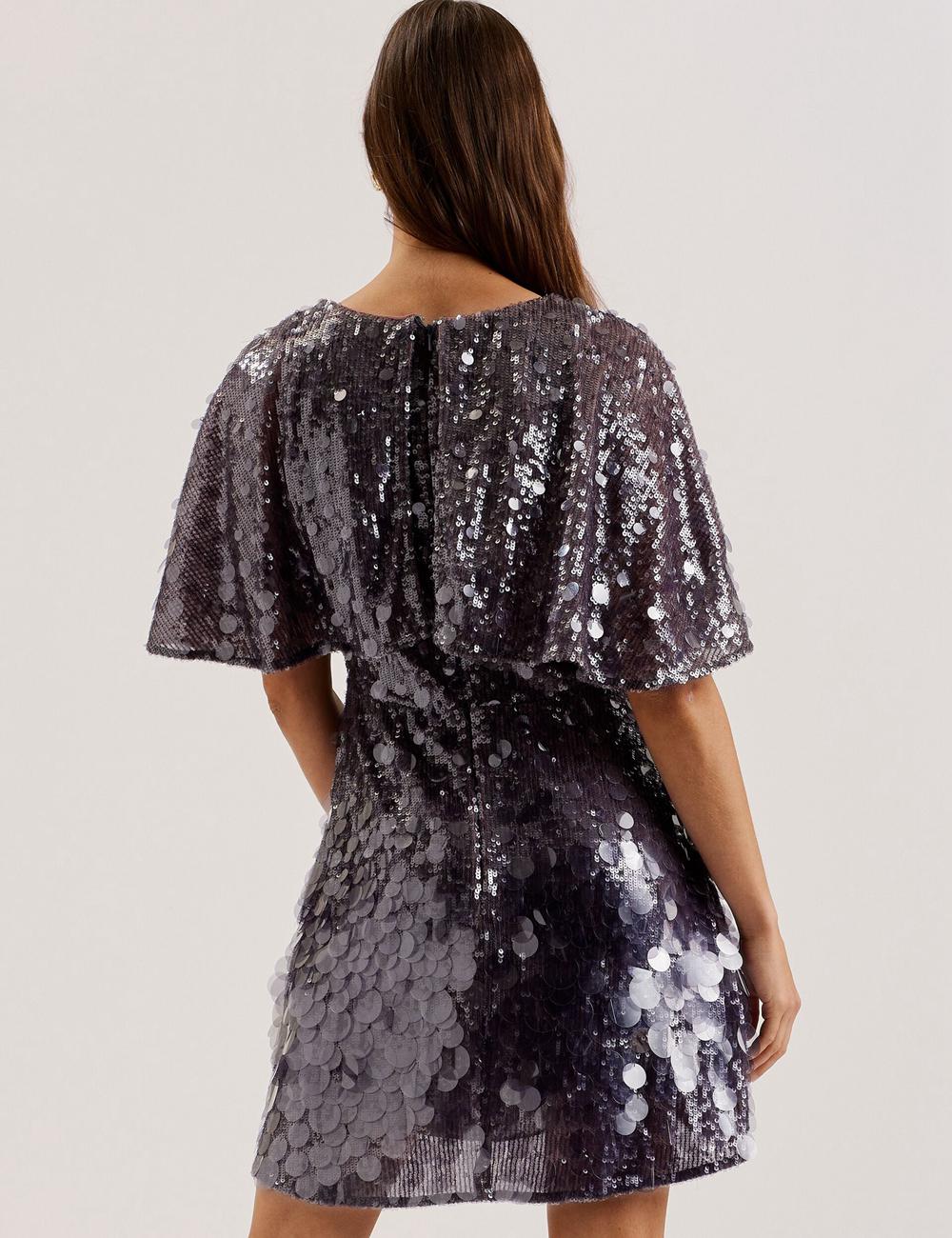 Mini Vestido Ted Baker ELISONA - Sequin V-Neck Cape Sleeve Mujer Gris | PCEJ-14503