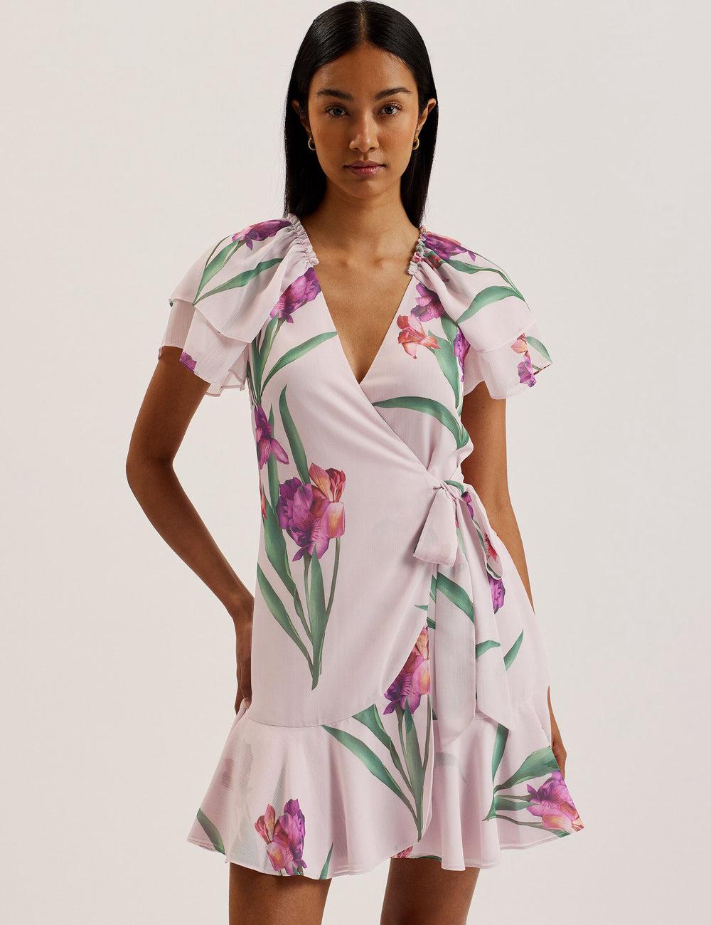 Mini Vestido Ted Baker FASNIA - Floral Angel Sleeve Wrap Mujer Rosas | EYCB-58613