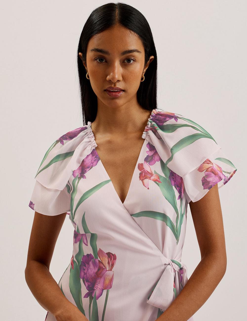 Mini Vestido Ted Baker FASNIA - Floral Angel Sleeve Wrap Mujer Rosas | EYCB-58613