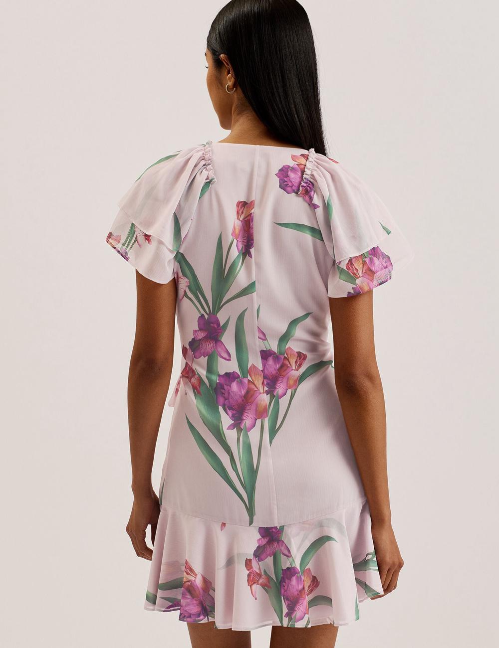 Mini Vestido Ted Baker FASNIA - Floral Angel Sleeve Wrap Mujer Rosas | EYCB-58613