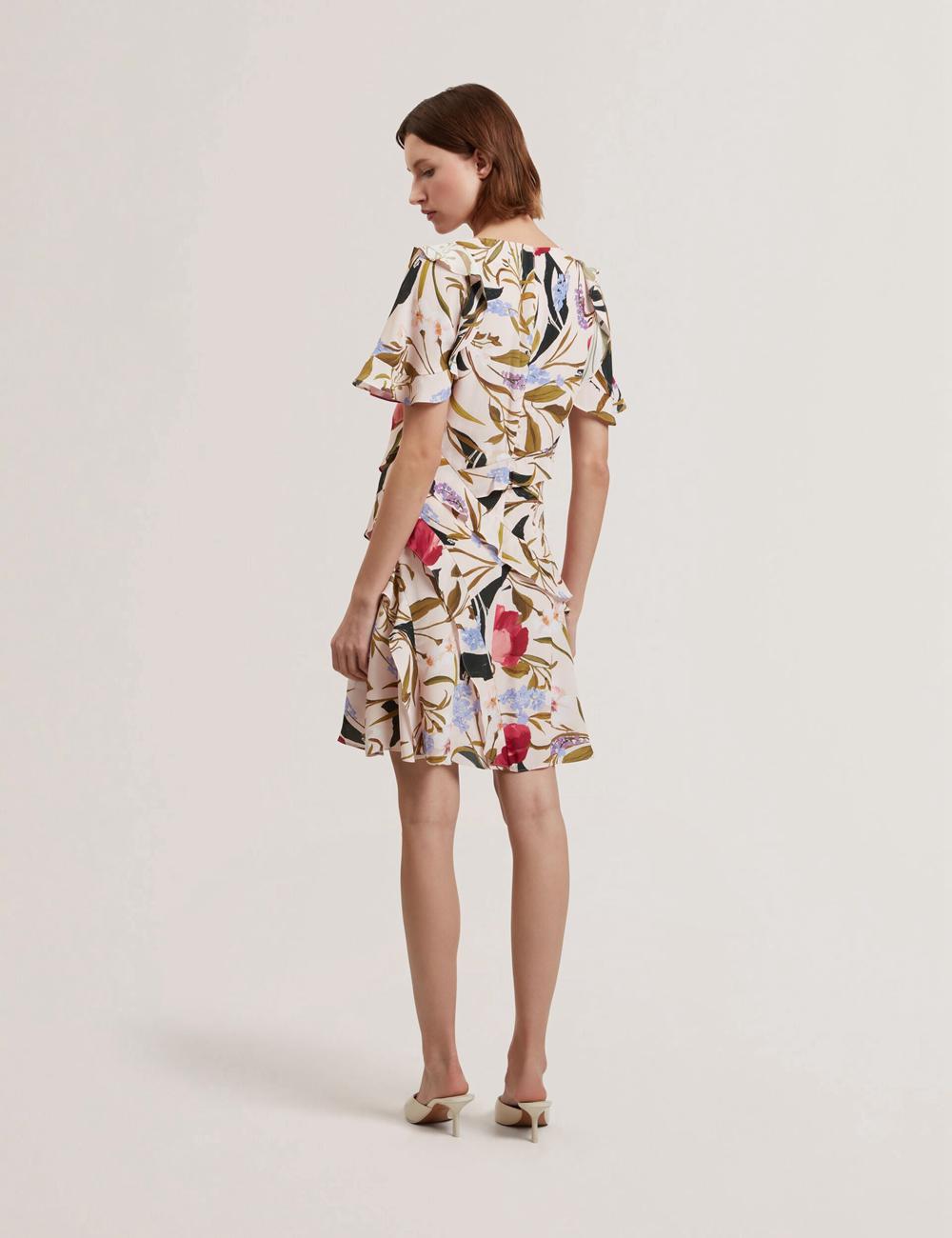 Mini Vestido Ted Baker ISSIIA - Frill Trim Floral Short Sleeve Mujer Rosas | TWXV-89715