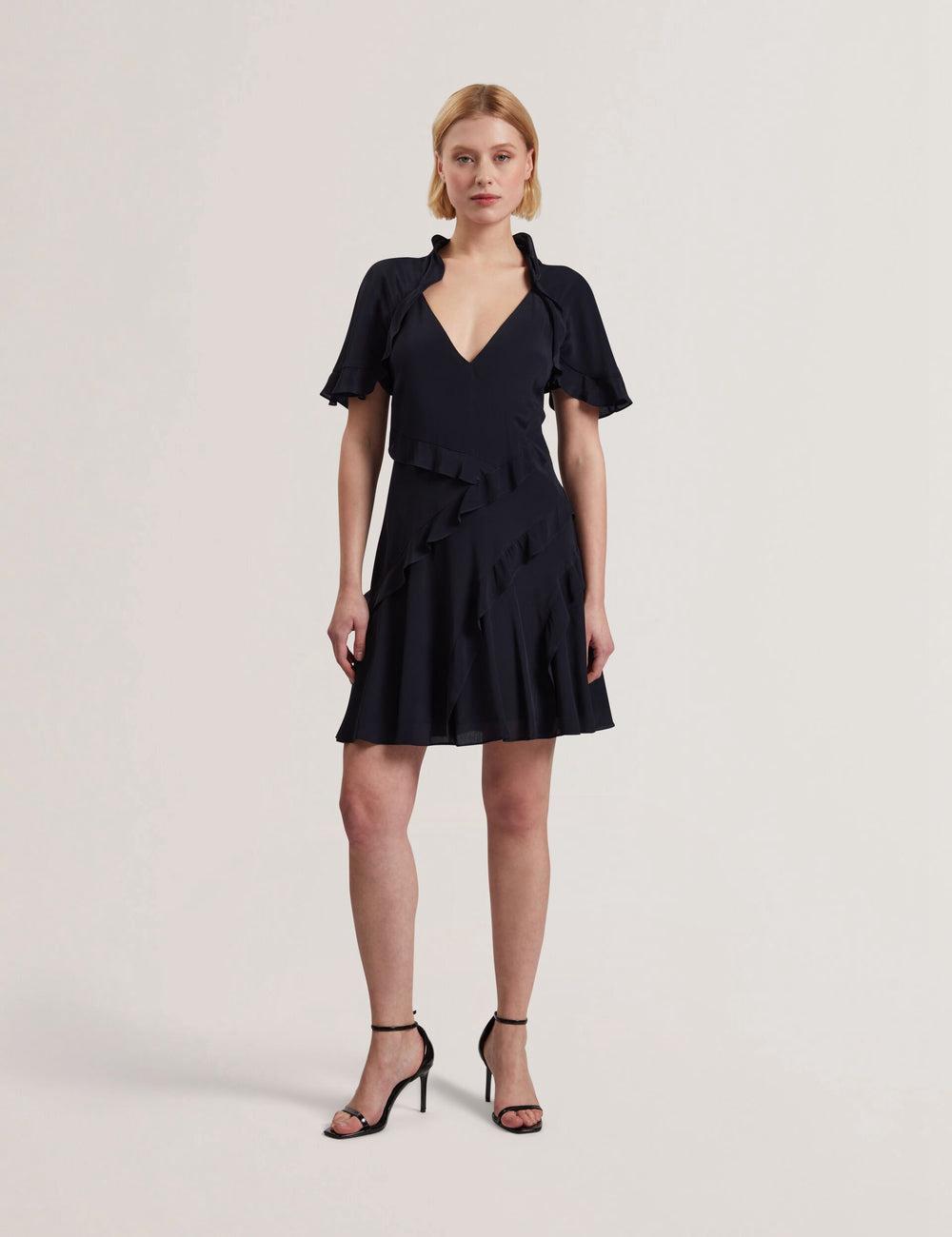 Mini Vestido Ted Baker JOJII - Frill Trim Angel Sleeve Mujer Azul Marino | FTRX-41697