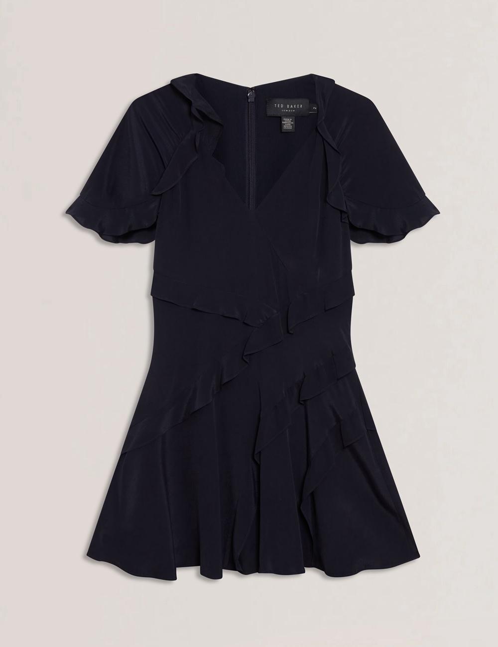 Mini Vestido Ted Baker JOJII - Frill Trim Angel Sleeve Mujer Azul Marino | FTRX-41697