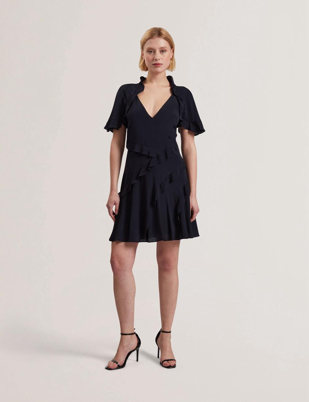 Mini Vestido Ted Baker JOJII - Frill Trim Angel Sleeve Mujer Azul Marino | FTRX-41697
