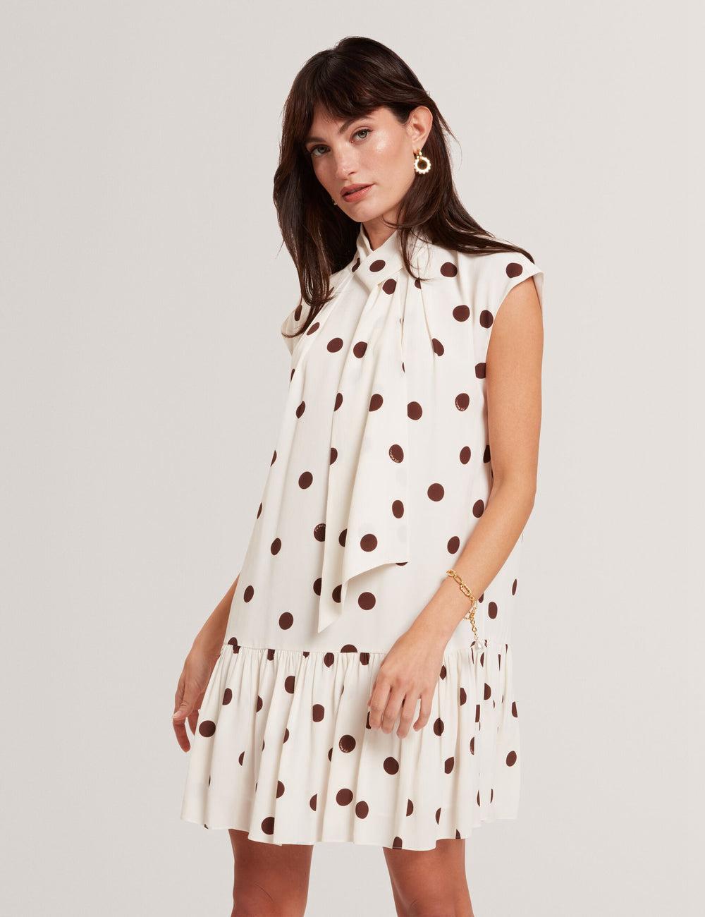 Mini Vestido Ted Baker JUTUVA - Polka Dot Neck Shift Mujer Ivory | XYOI-27349