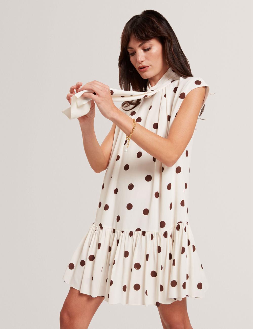 Mini Vestido Ted Baker JUTUVA - Polka Dot Neck Shift Mujer Ivory | XYOI-27349