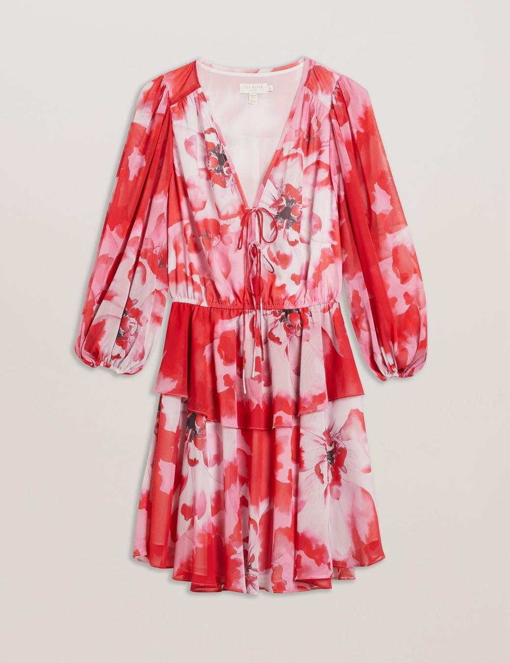 Mini Vestido Ted Baker LEYNA - Floral Chiffon Front Mujer Rojas | MKHO-14823