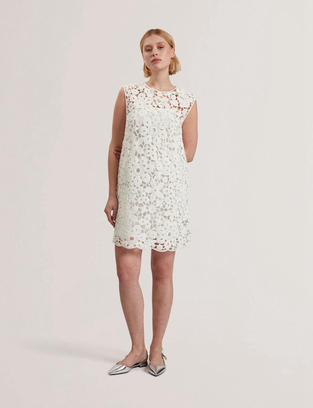 Mini Vestido Ted Baker MIIKKA - Crochet Sleeveless Shift Mujer Blancas | JVTG-67134