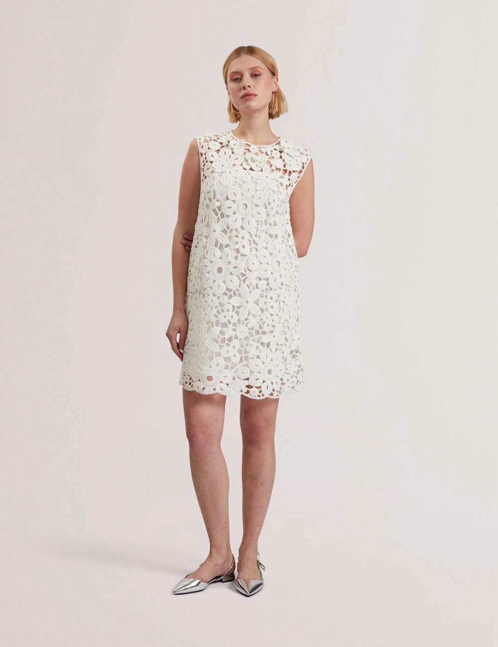 Mini Vestido Ted Baker MIIKKA - Crochet Sleeveless Shift Mujer Blancas | JVTG-67134