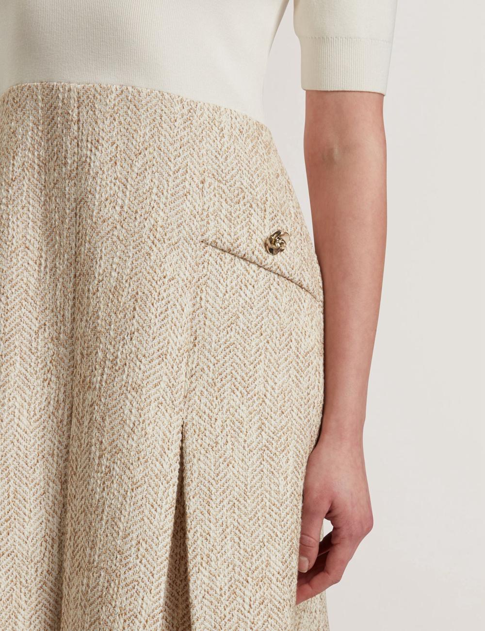 Mini Vestido Ted Baker VULPAD - Pleated Boucle With Knit Bodice Mujer Ivory | HECW-19682