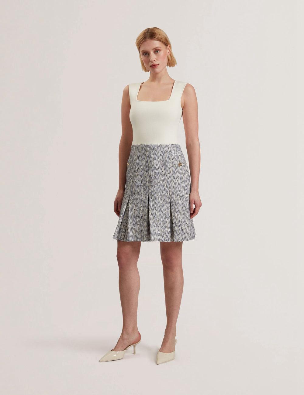 Mini Vestido Ted Baker VULPAM - Sleeveless Knit Bodice Boucle Mujer Azules | JLMF-92150