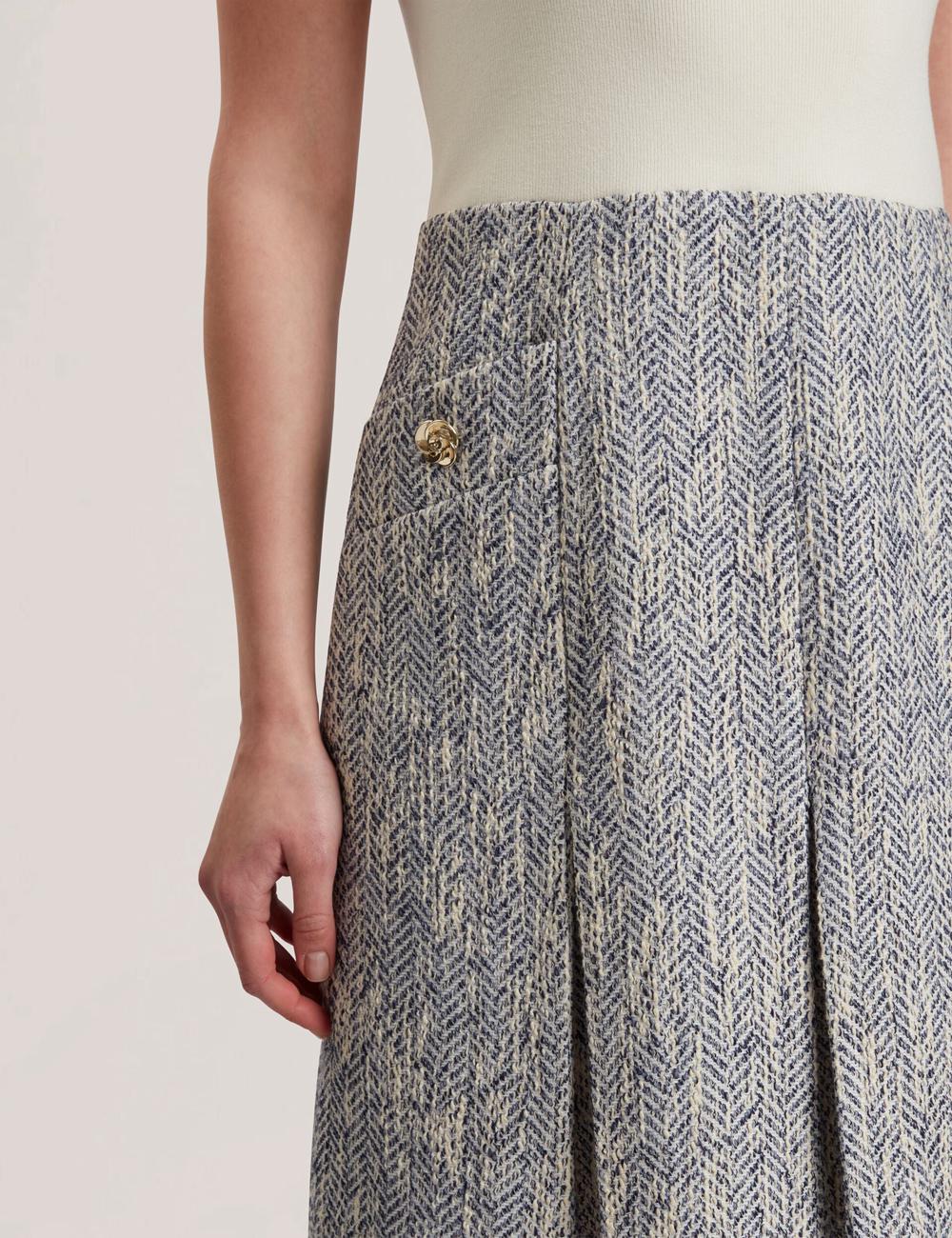 Mini Vestido Ted Baker VULPAM - Sleeveless Knit Bodice Boucle Mujer Azules | JLMF-92150