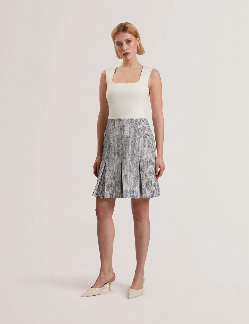 Mini Vestido Ted Baker VULPAM - Sleeveless Knit Bodice Boucle Mujer Azules | JLMF-92150