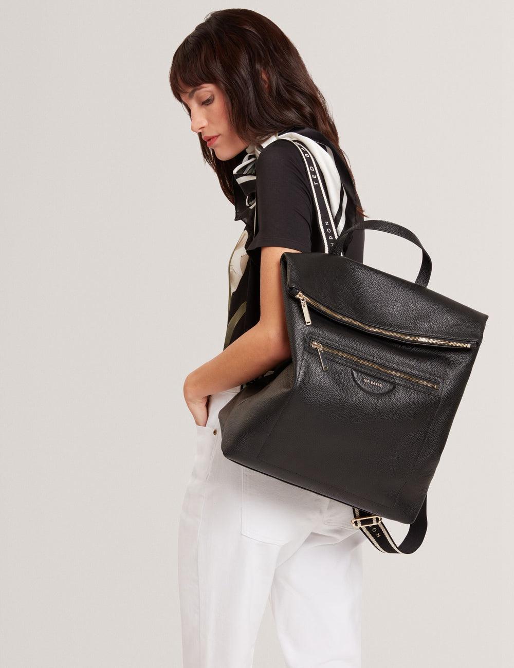 Mochilas Ted Baker ESSAYA - Leather Webbing Strap Fold Over Mujer Negras | IUSP-14068