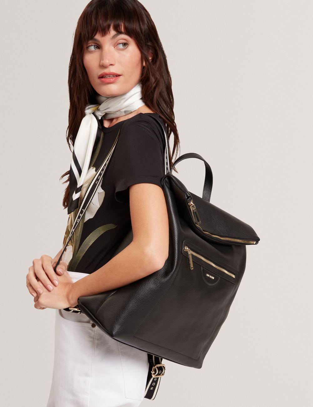 Mochilas Ted Baker ESSAYA - Leather Webbing Strap Fold Over Mujer Negras | IUSP-14068