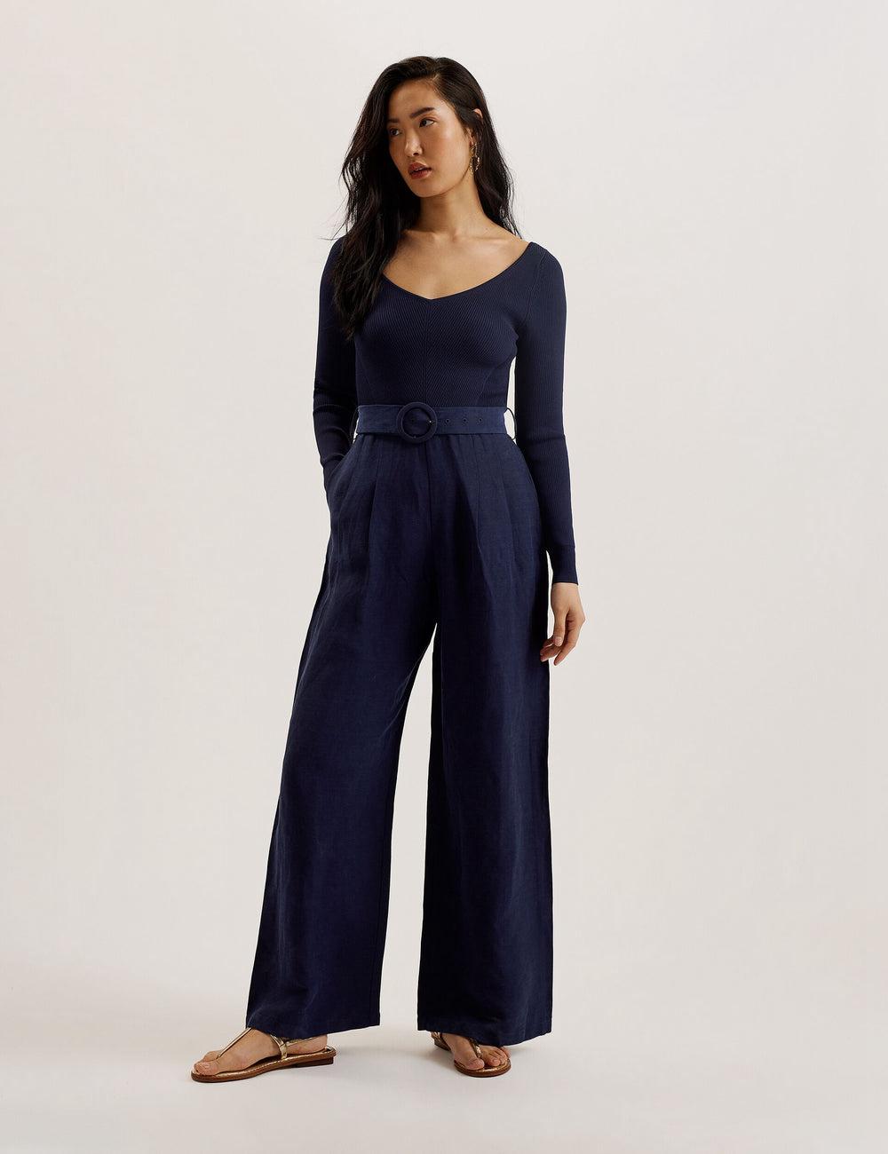 Mono Ted Baker AGATEA - Off Shoulder Belted Wide Leg Mujer Azul Marino | FCHY-75290